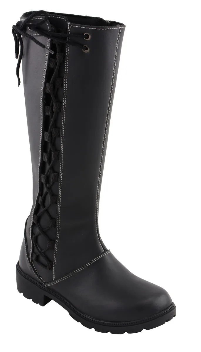 Milwaukee Leather MBL9370 Women's Black 17-Inch Lace Side Leather Boots with Contrast White Stitching