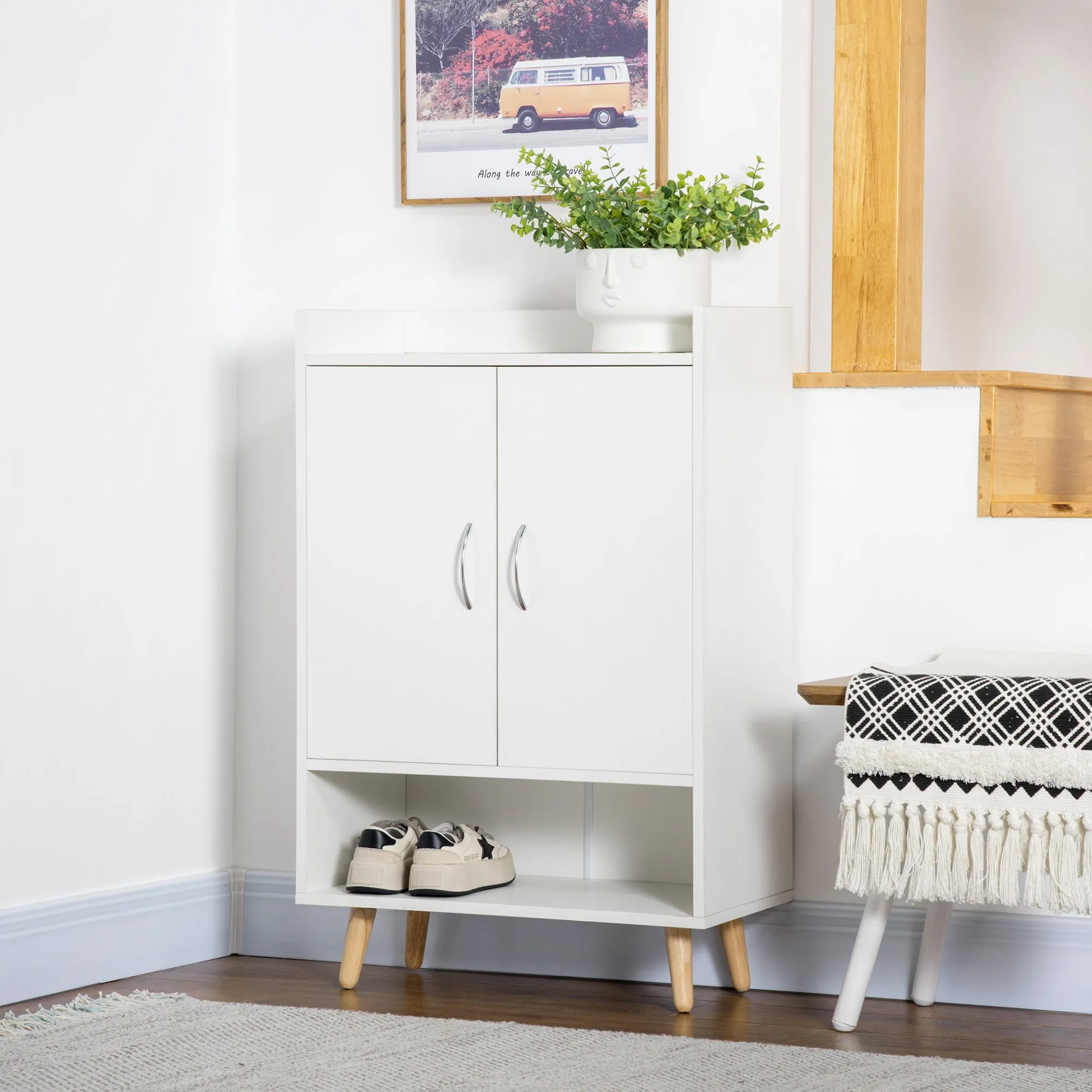 Modern Shoe Cabinet Storage Organizer with Doors and Shelves for Hallway & Entryway