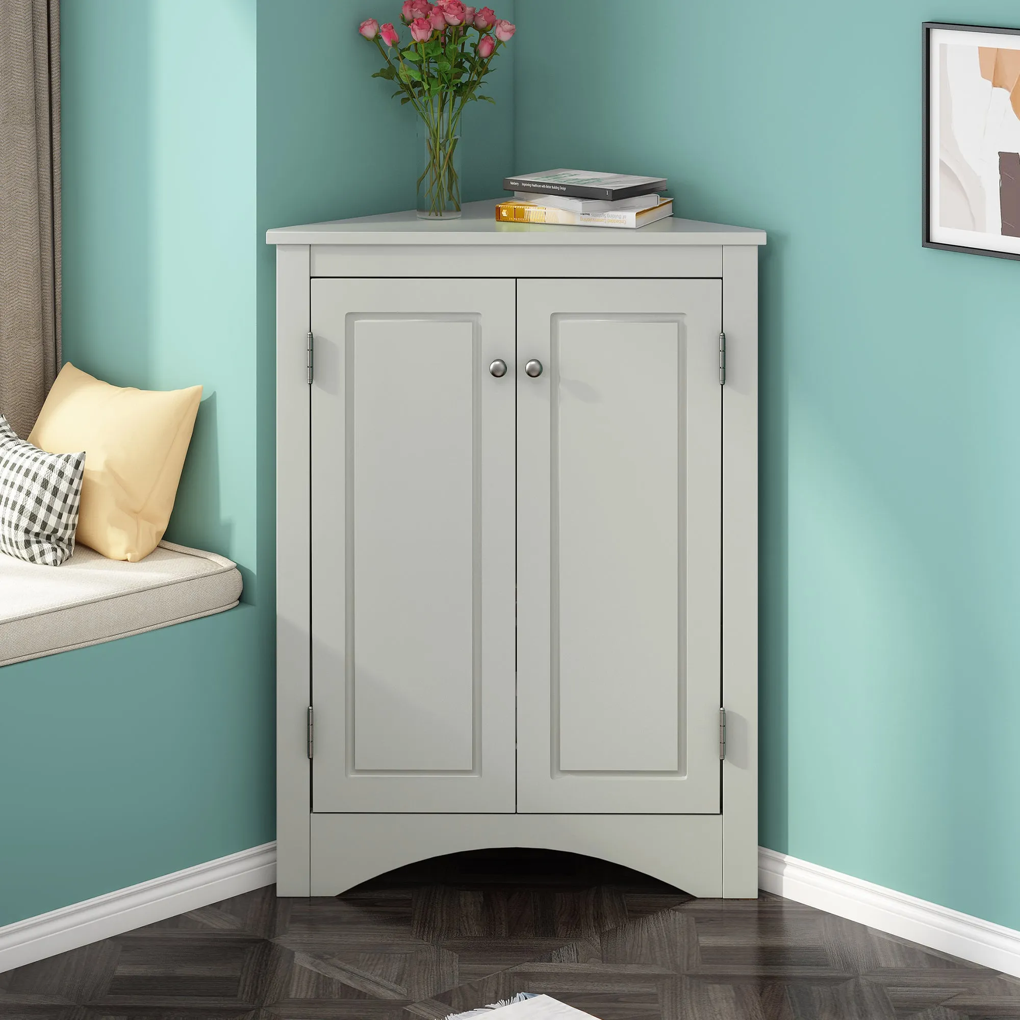 Modern Triangle Corner Cabinet -  Gray