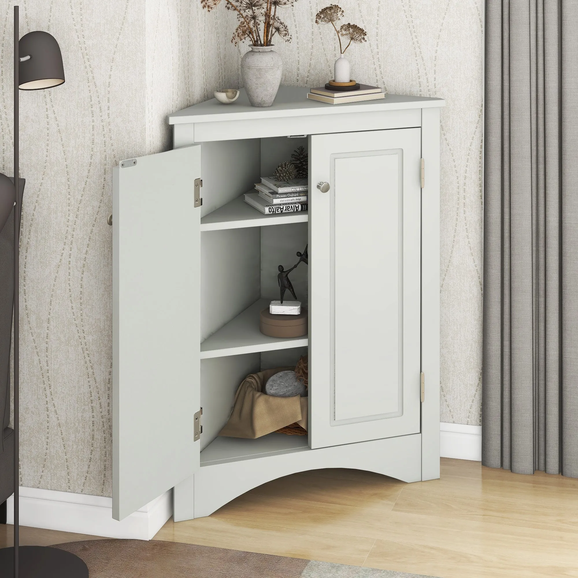 Modern Triangle Corner Cabinet -  Gray