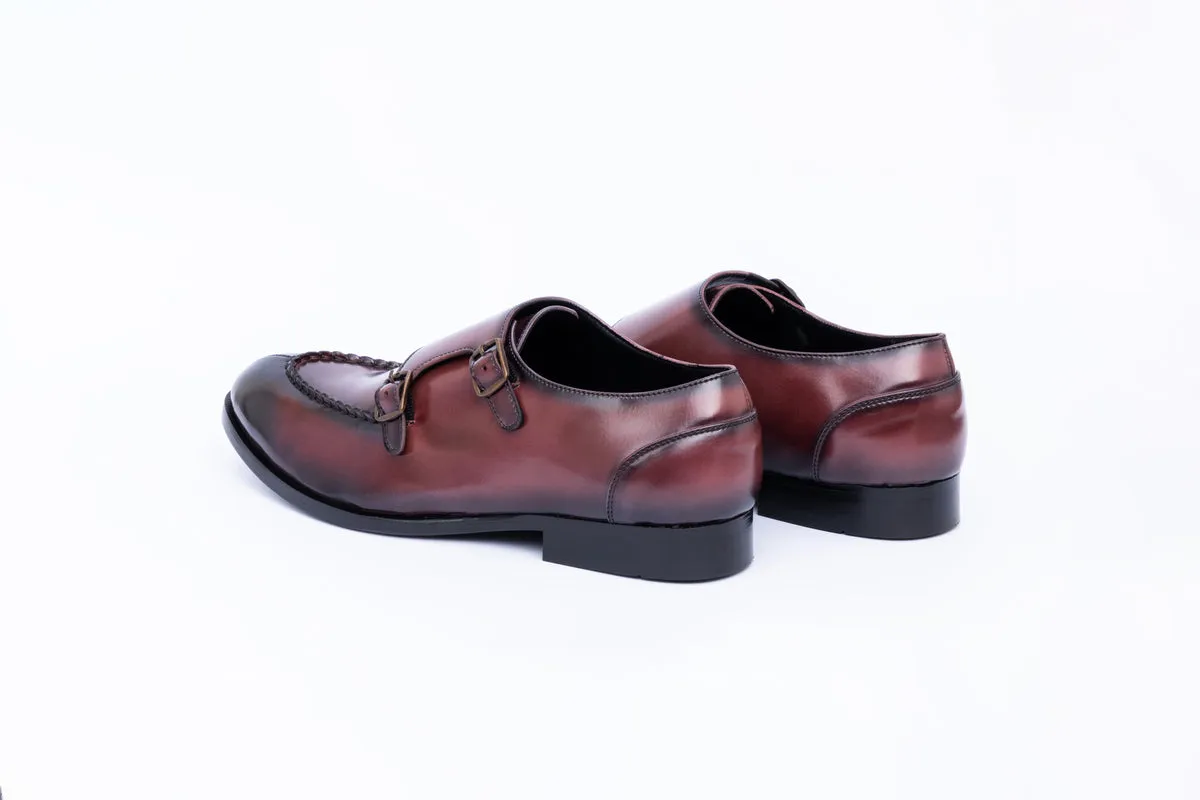 MONK STRAPS WITH TOE STITCH-CHERRY