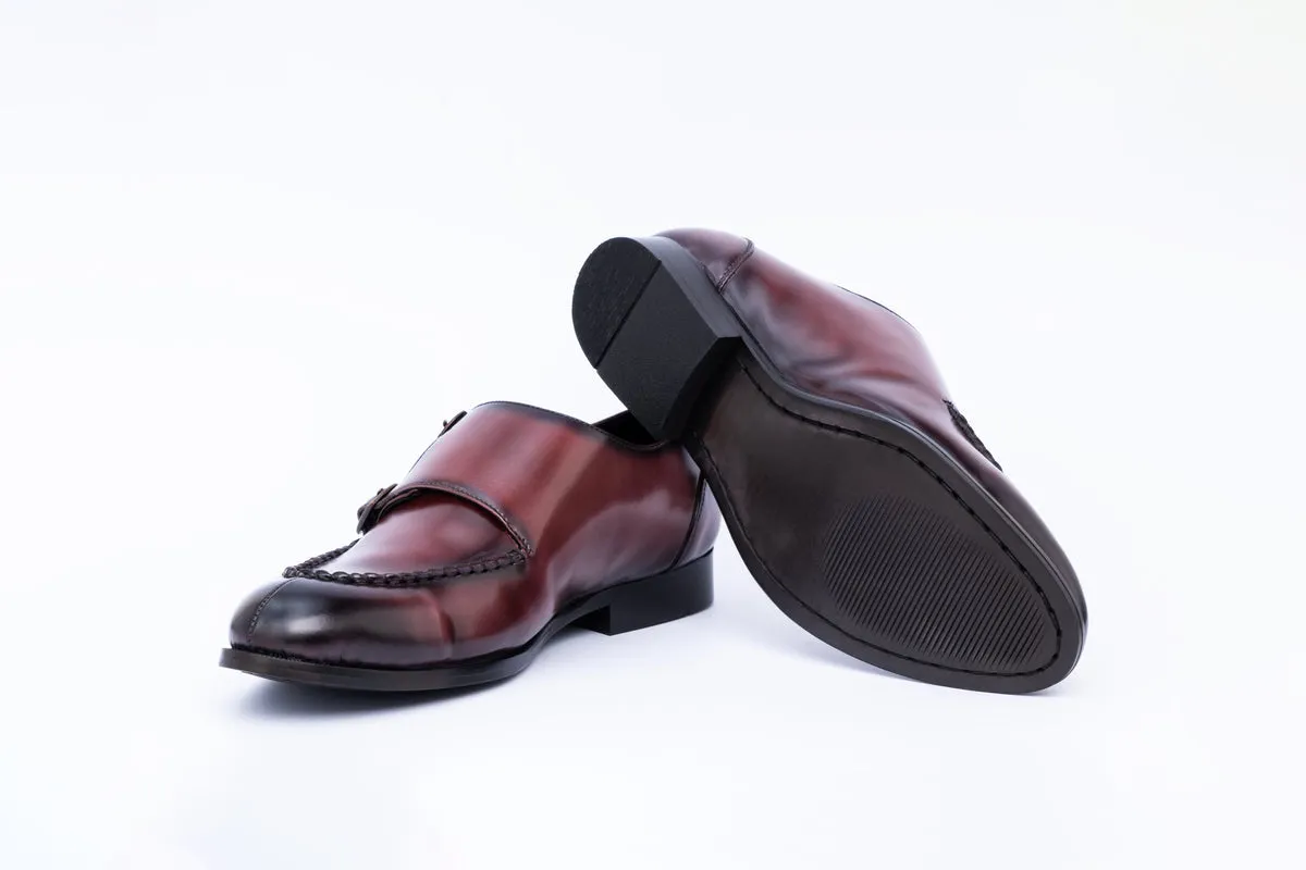 MONK STRAPS WITH TOE STITCH-CHERRY