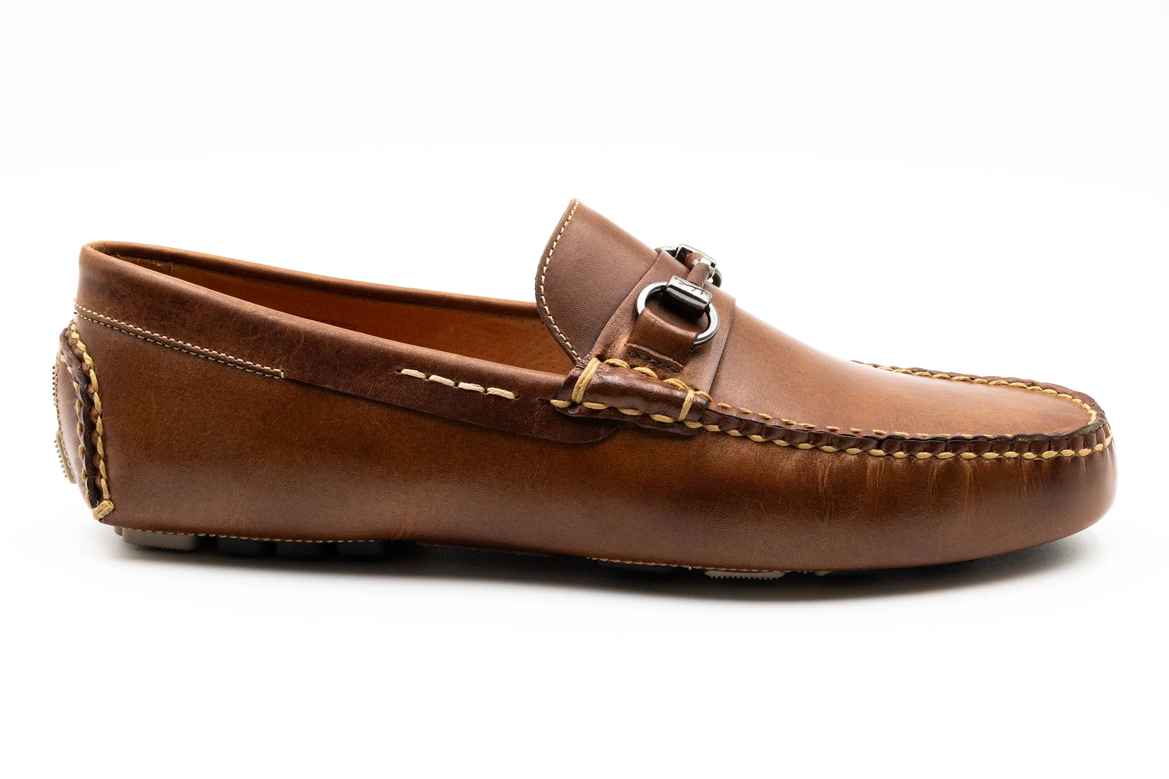 Monte Carlo Saddle Leather Horse Bit Driving Loafers - Cigar