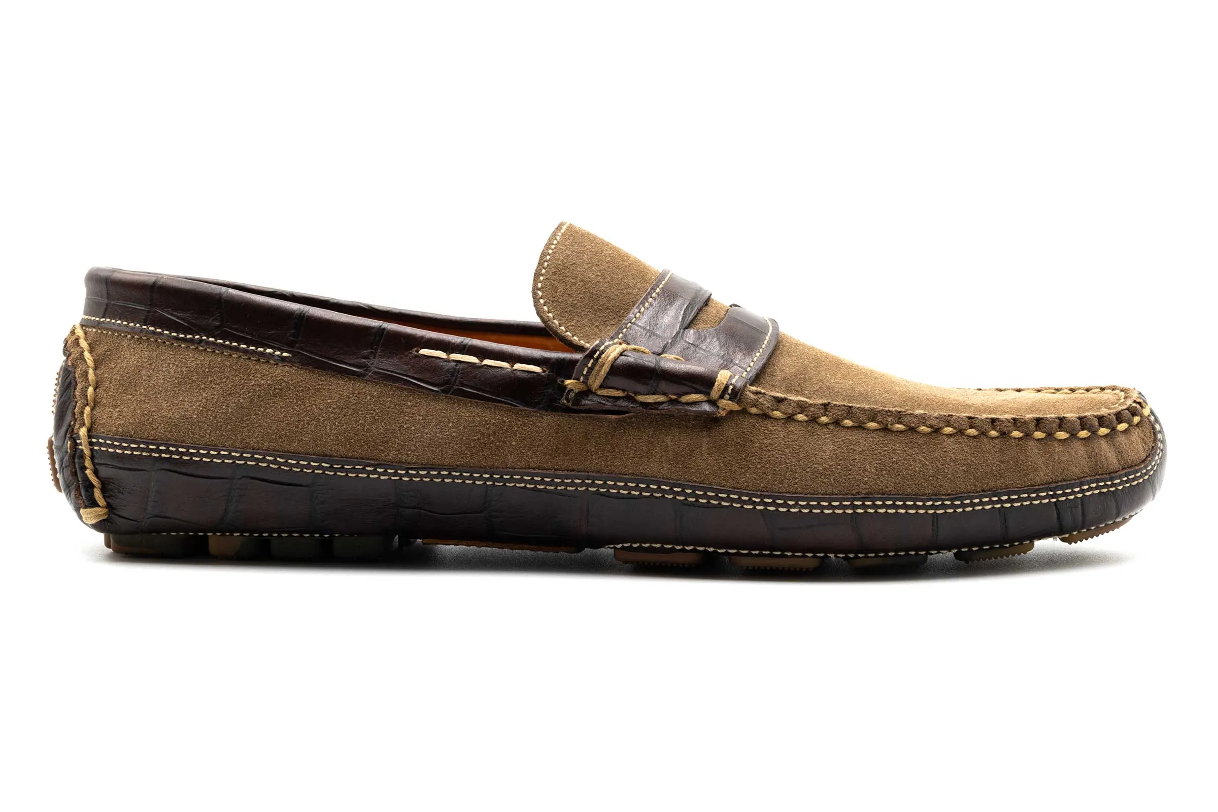 Monte Carlo Suede Penny Loafers - Earth