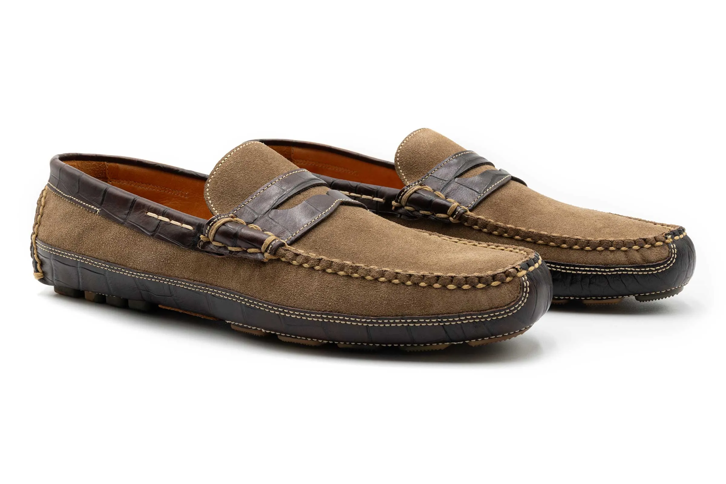 Monte Carlo Suede Penny Loafers - Earth