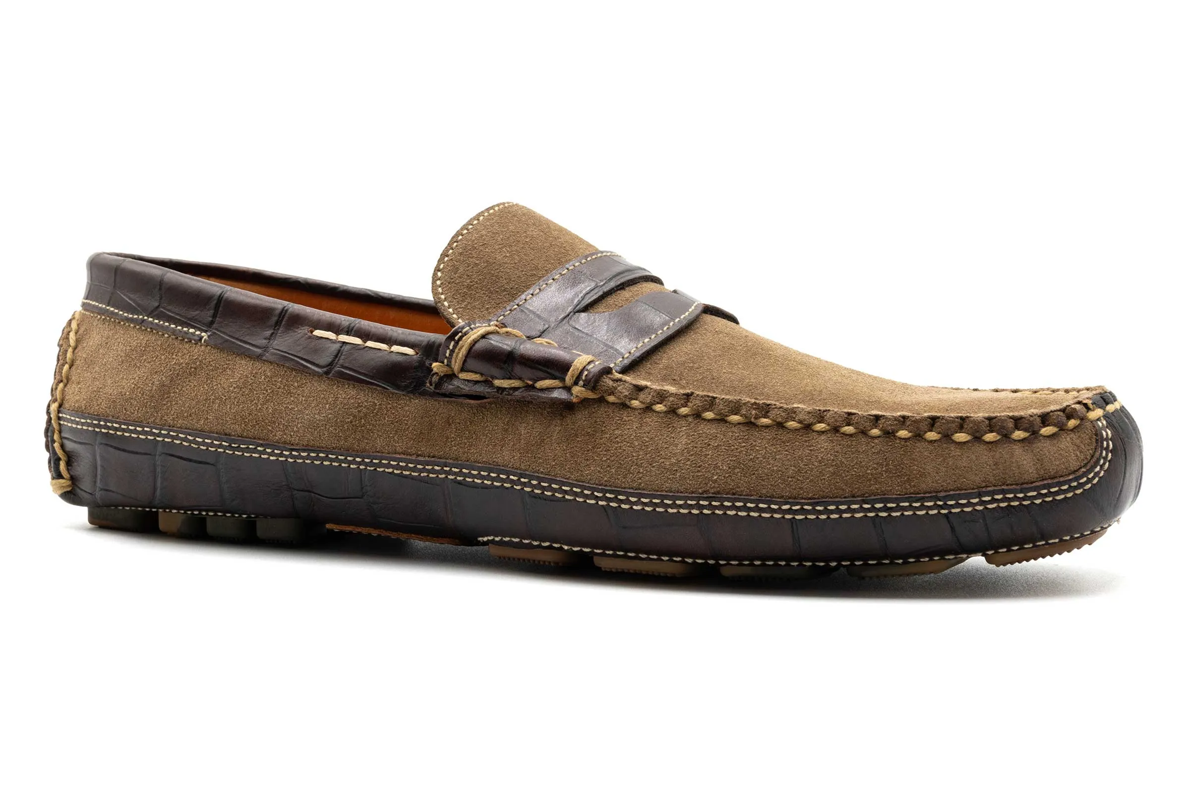 Monte Carlo Suede Penny Loafers - Earth