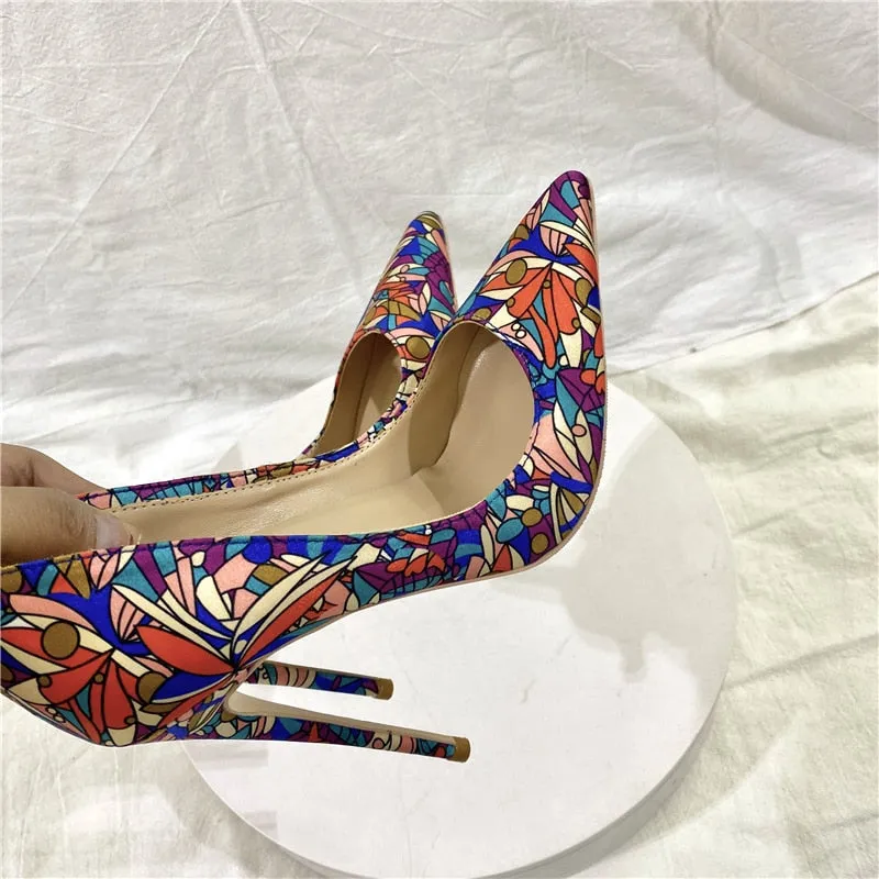 Multi-color Abstract Print Pointed Toe Stiletto