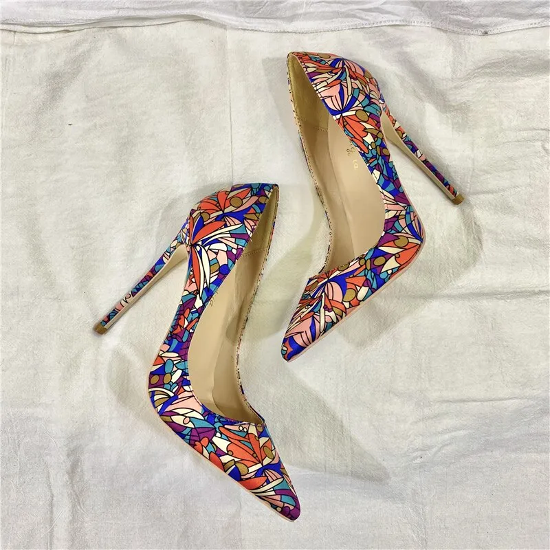 Multi-color Abstract Print Pointed Toe Stiletto