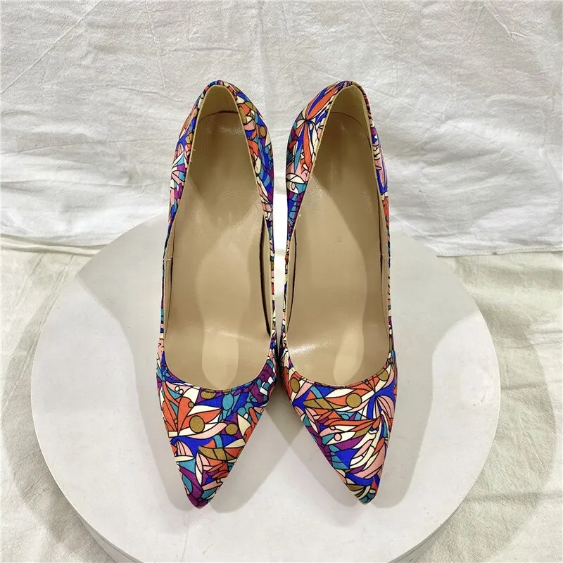 Multi-color Abstract Print Pointed Toe Stiletto