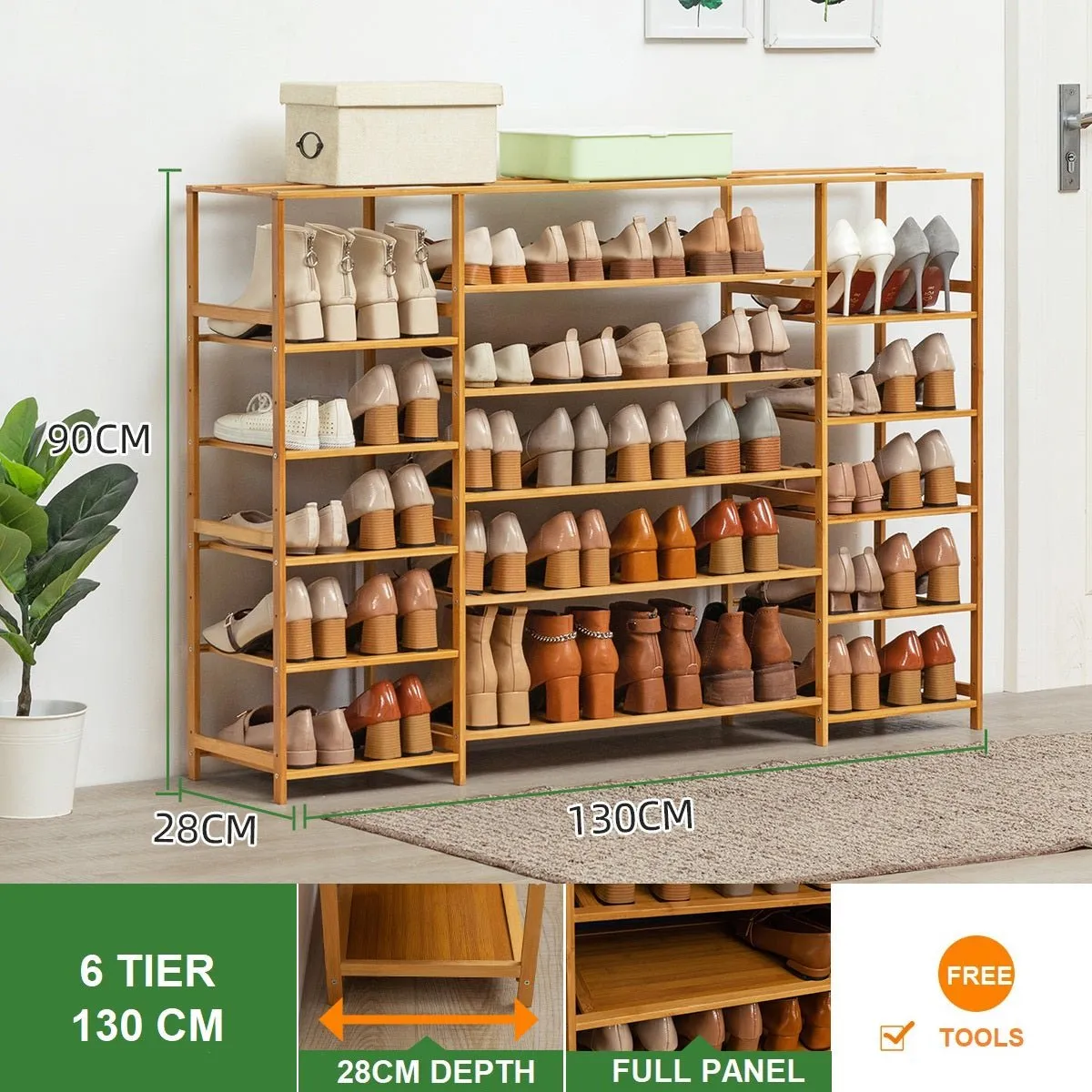 Multi Tier Tower Bamboo Wooden Shoe Rack Boot Shelf Stand Storage Organizer