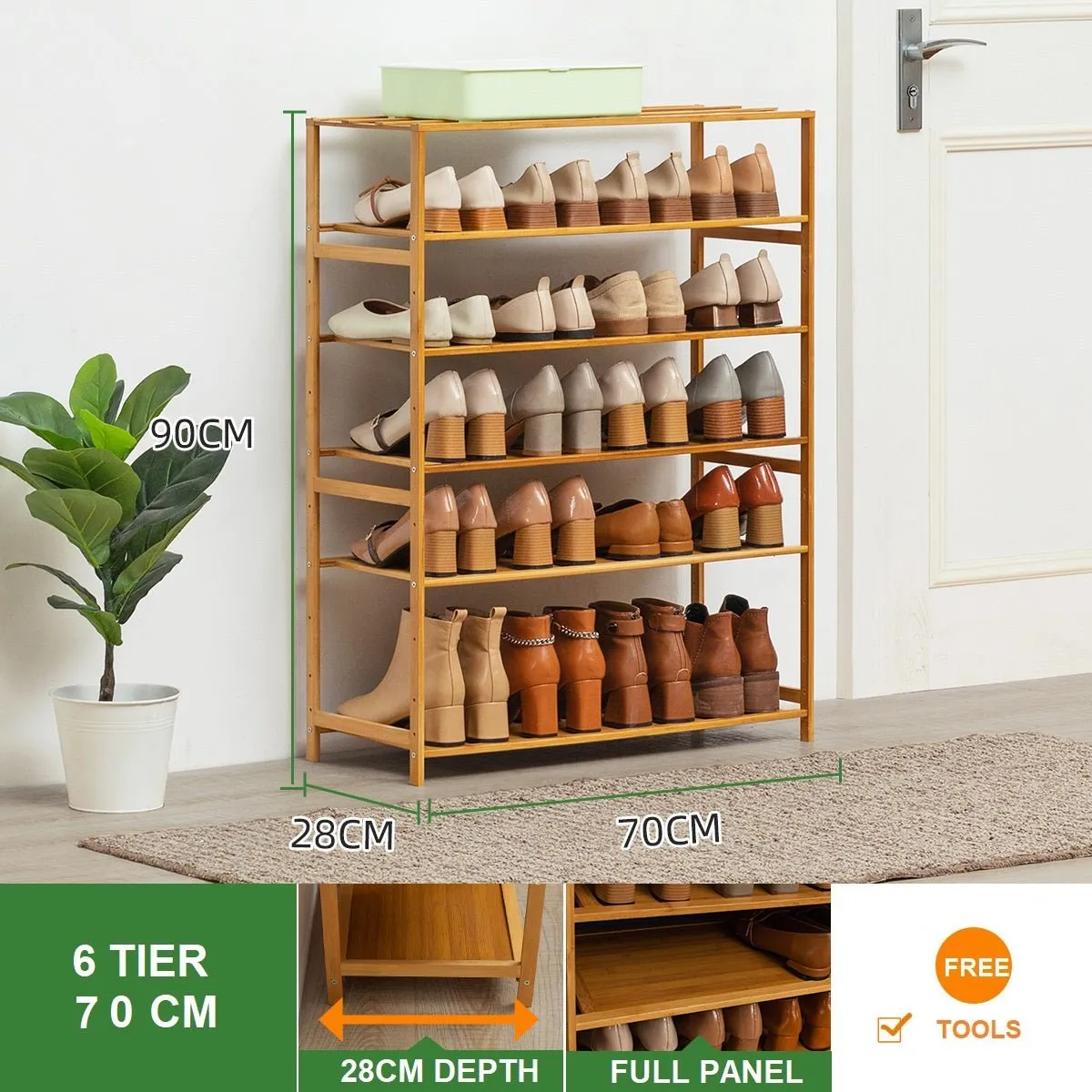 Multi Tier Tower Bamboo Wooden Shoe Rack Boot Shelf Stand Storage Organizer