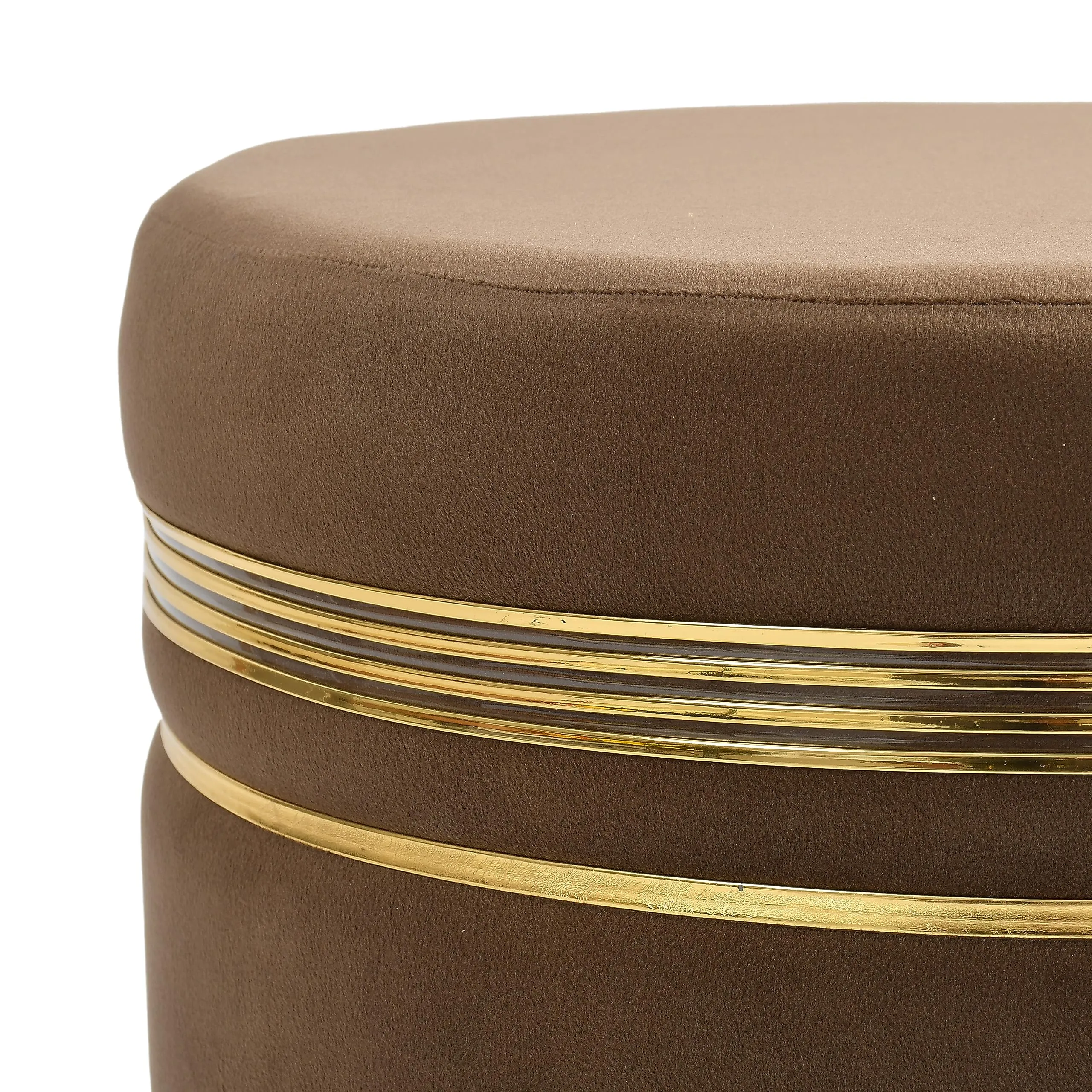 NACIA Velvet Ottoman Pouffes Stool for Living Room Wooden Sitting Furniture Footrest Footstool for Foot Rest Upholstered Foam Cushioned Puffy for Home Decor, Dressing Table Stool (17" Height, Coffee)