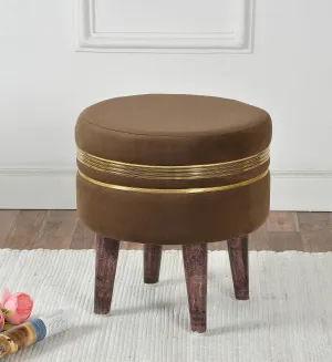 NACIA Velvet Ottoman Pouffes Stool for Living Room Wooden Sitting Furniture Footrest Footstool for Foot Rest Upholstered Foam Cushioned Puffy for Home Decor, Dressing Table Stool (17" Height, Coffee)