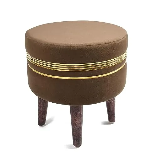 NACIA Velvet Ottoman Pouffes Stool for Living Room Wooden Sitting Furniture Footrest Footstool for Foot Rest Upholstered Foam Cushioned Puffy for Home Decor, Dressing Table Stool (17" Height, Coffee)