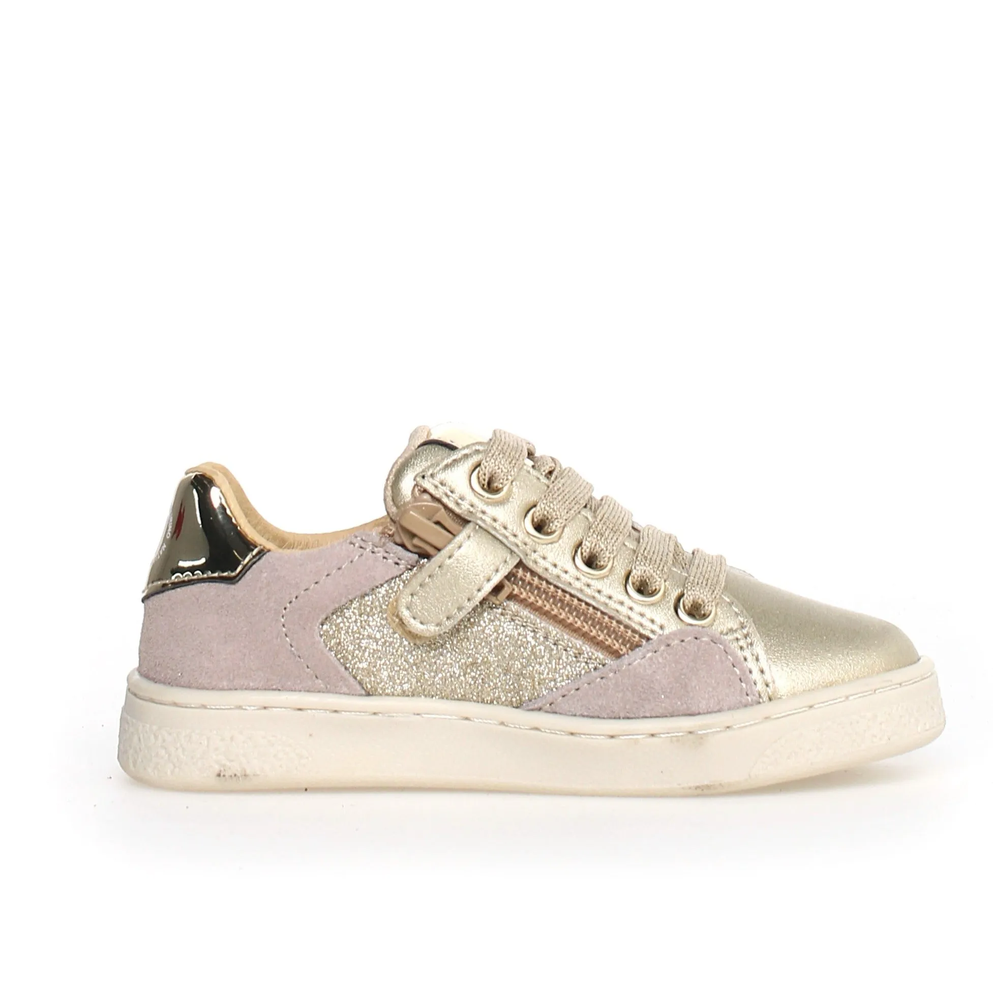 Naturino Girl's Quar Zip Glitter Sneakers - Platinum Beige