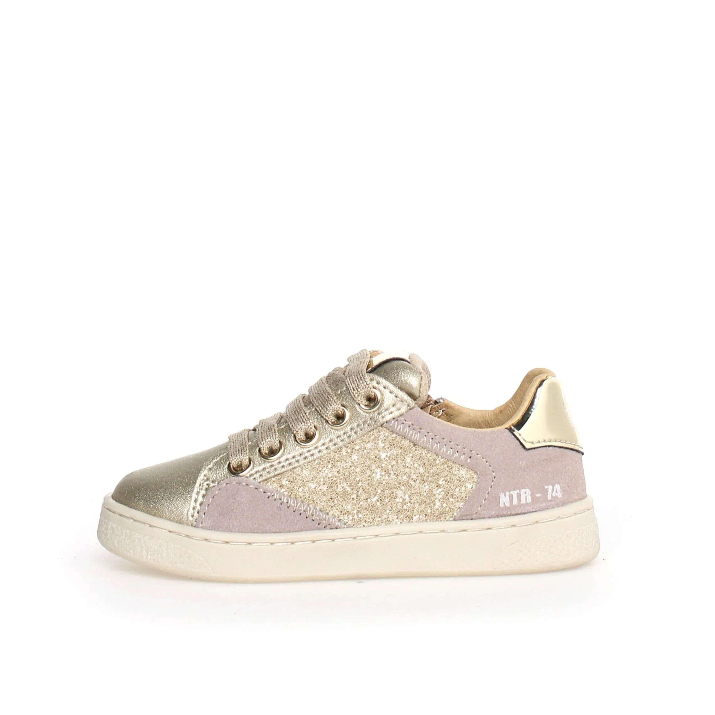 Naturino Girl's Quar Zip Glitter Sneakers - Platinum Beige