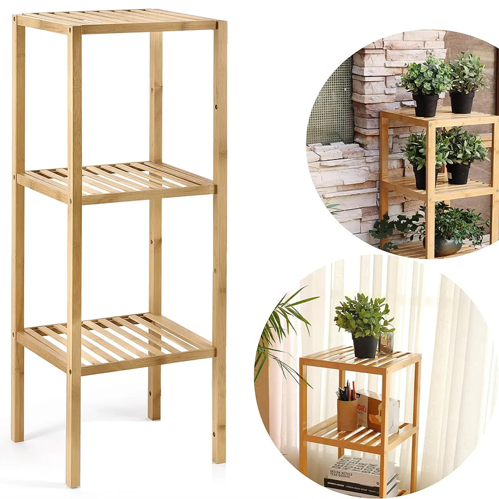 (Net) 3-Layer Bamboo Flower Shelf - Versatile Storage and Display Solution