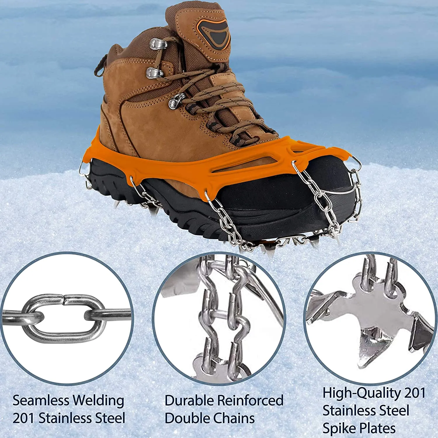 NewDoar Ice Cleats Crampons Traction,19 Spikes Stainless Steel Anti Slip Ice Snow Grips