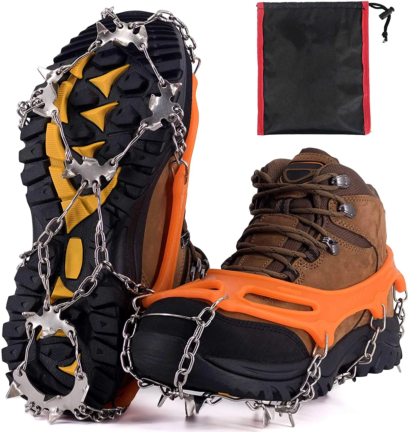 NewDoar Ice Cleats Crampons Traction,19 Spikes Stainless Steel Anti Slip Ice Snow Grips