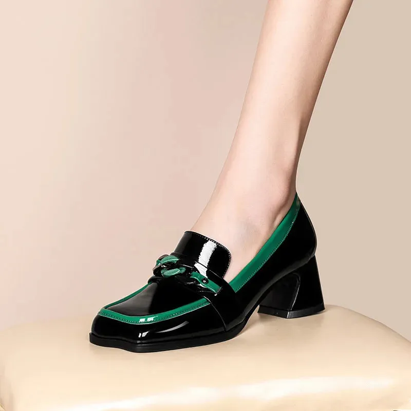 Patent Leather Square Toe High Heel Shoes