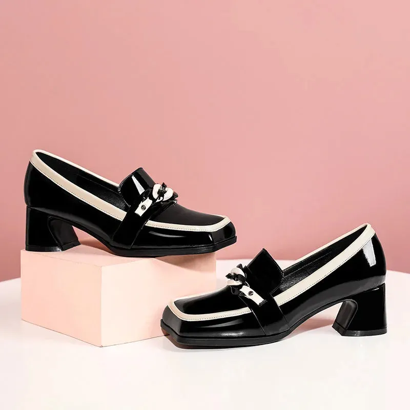 Patent Leather Square Toe High Heel Shoes