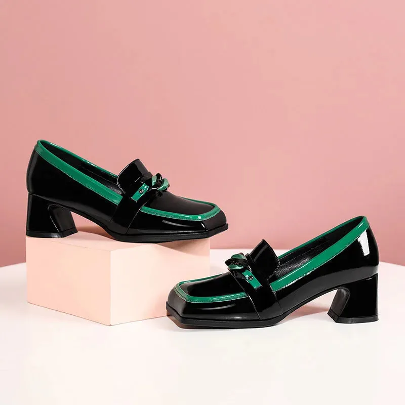 Patent Leather Square Toe High Heel Shoes