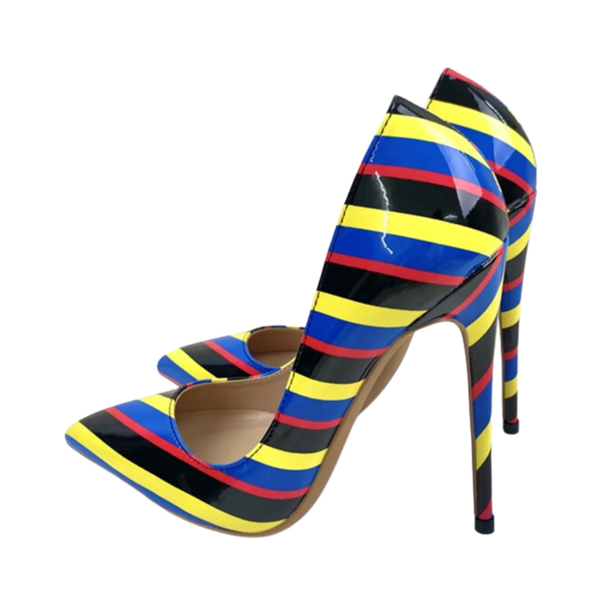 Pre Order:  Printed Stripes Pointed-Toe Pumps Shoes