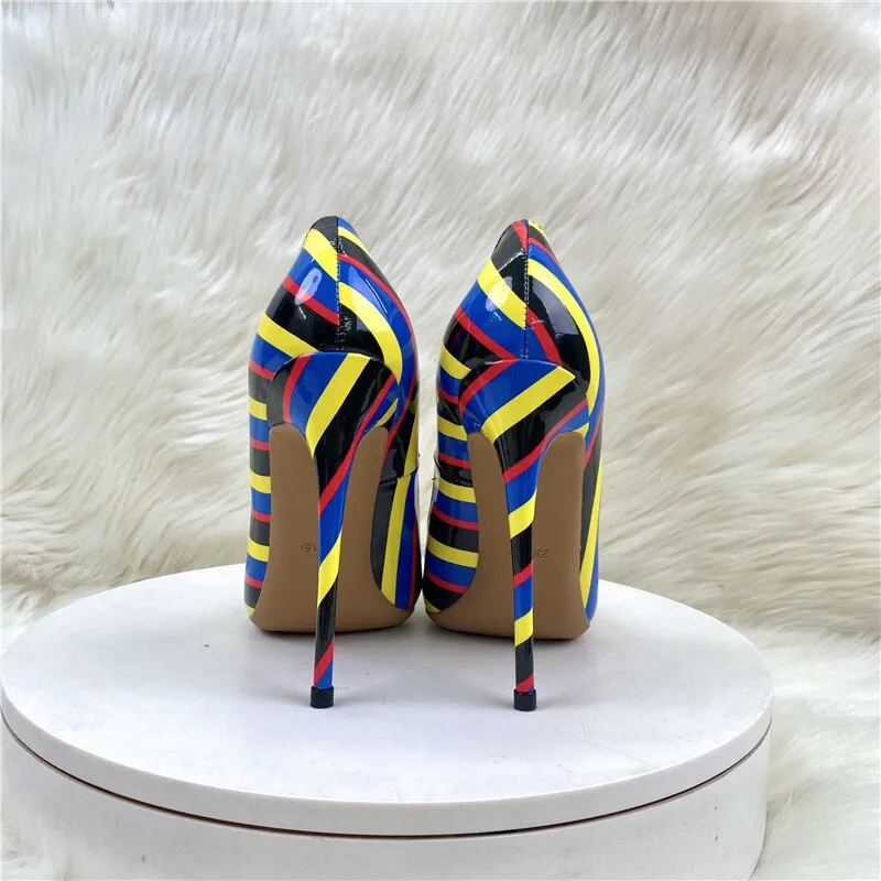 Pre Order:  Printed Stripes Pointed-Toe Pumps Shoes