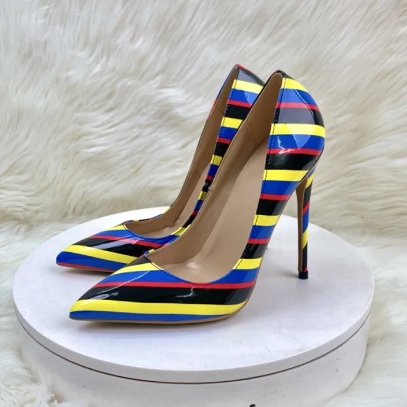 Pre Order:  Printed Stripes Pointed-Toe Pumps Shoes