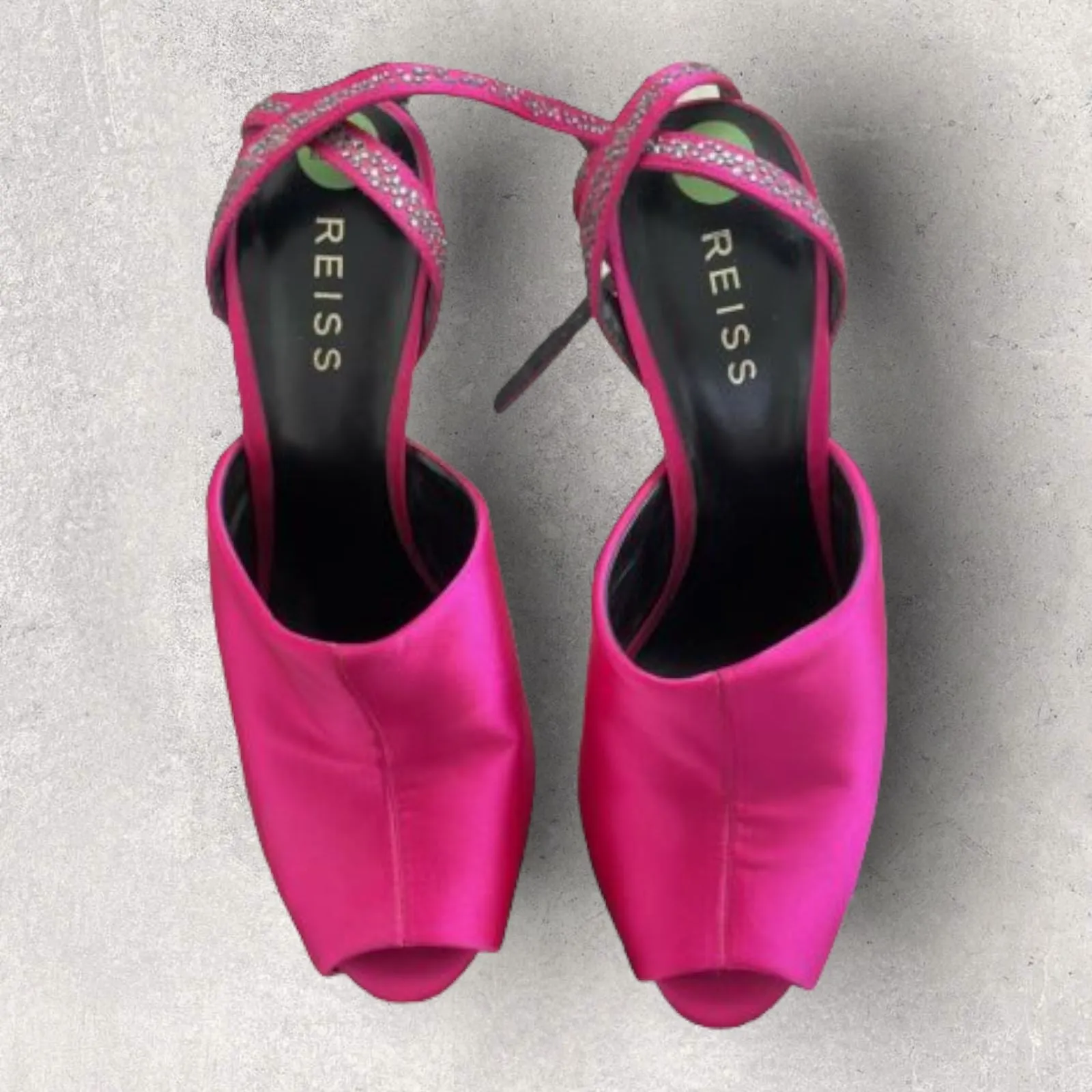 Reiss Ladies Fuschia Pink Satin Stiletto Crystal Peep Toe Shoes UK 6  RRP £169