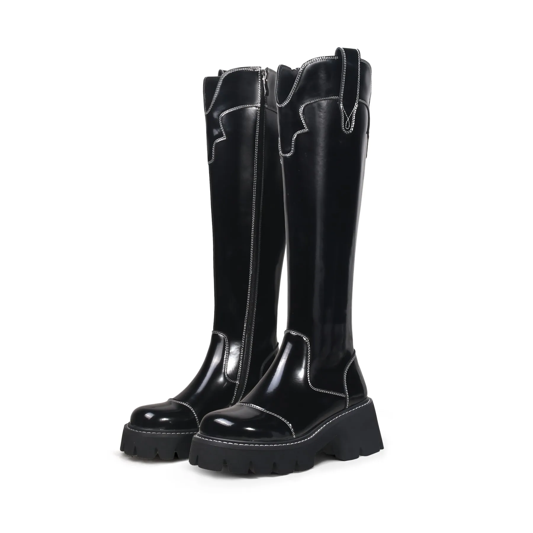 Retro Black Knee-High Boots