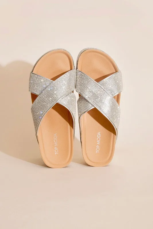 RHINESTONE SLIDES in Silver