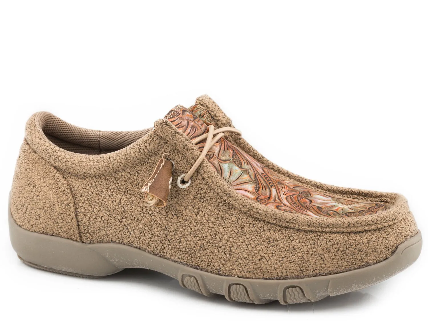 Roper Womens Tan Fabric Chillin Embossed Oxford Shoes 6