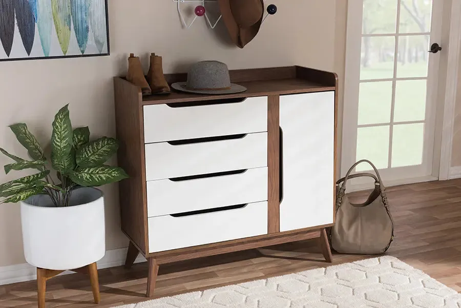 Rossin White/Walnut Wood Storage Shoe Cabinet