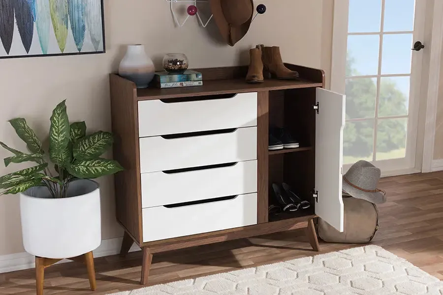 Rossin White/Walnut Wood Storage Shoe Cabinet