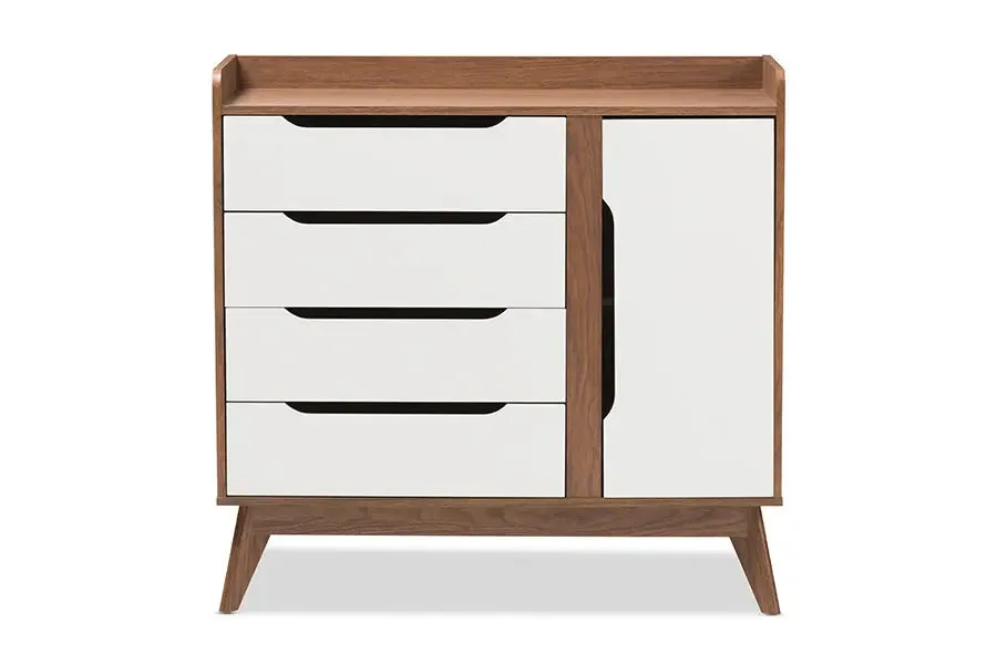 Rossin White/Walnut Wood Storage Shoe Cabinet