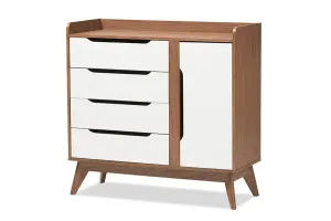 Rossin White/Walnut Wood Storage Shoe Cabinet