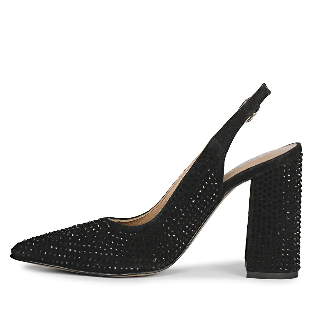 Saint Alyssa Crystal Embellished Black Leather Pumps