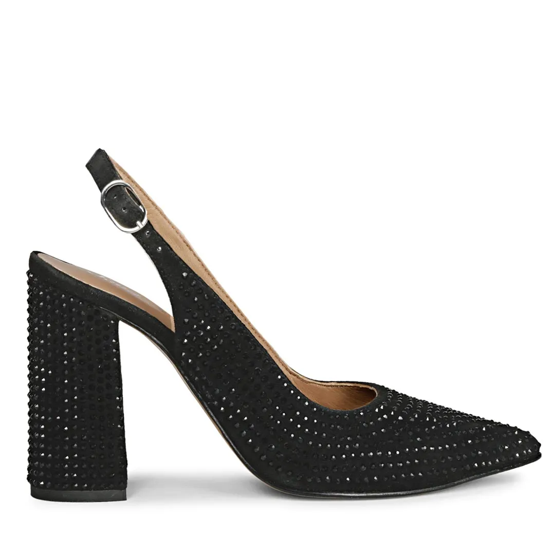 Saint Alyssa Crystal Embellished Black Leather Pumps