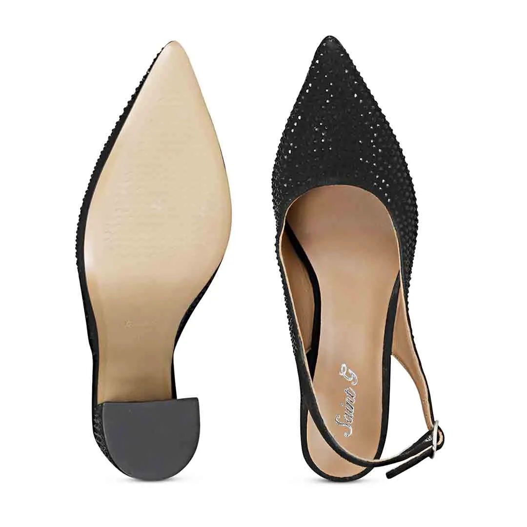 Saint Alyssa Crystal Embellished Black Leather Pumps