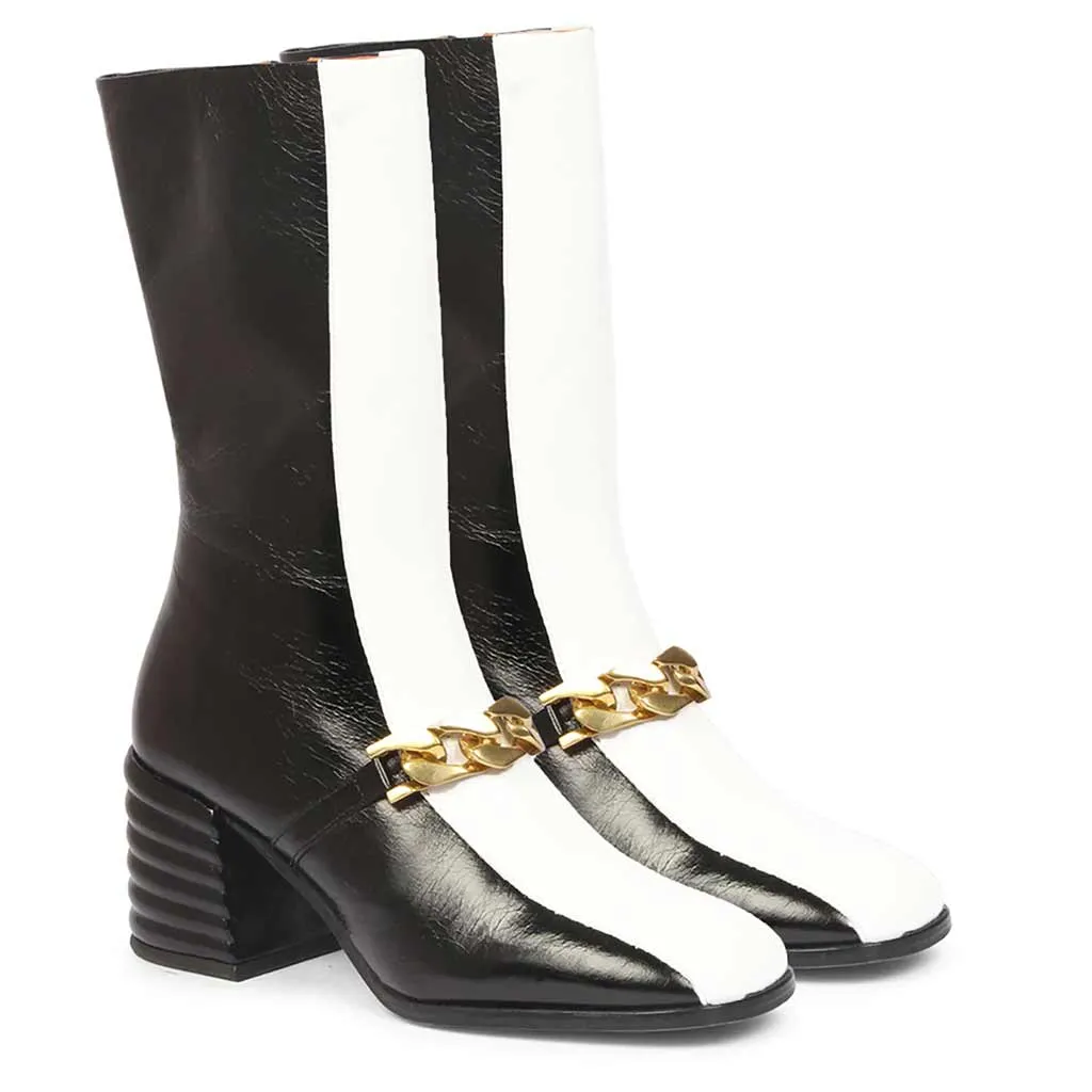 Saint Carmelo White & Black Leather Calf Length Hight Ankle Boots