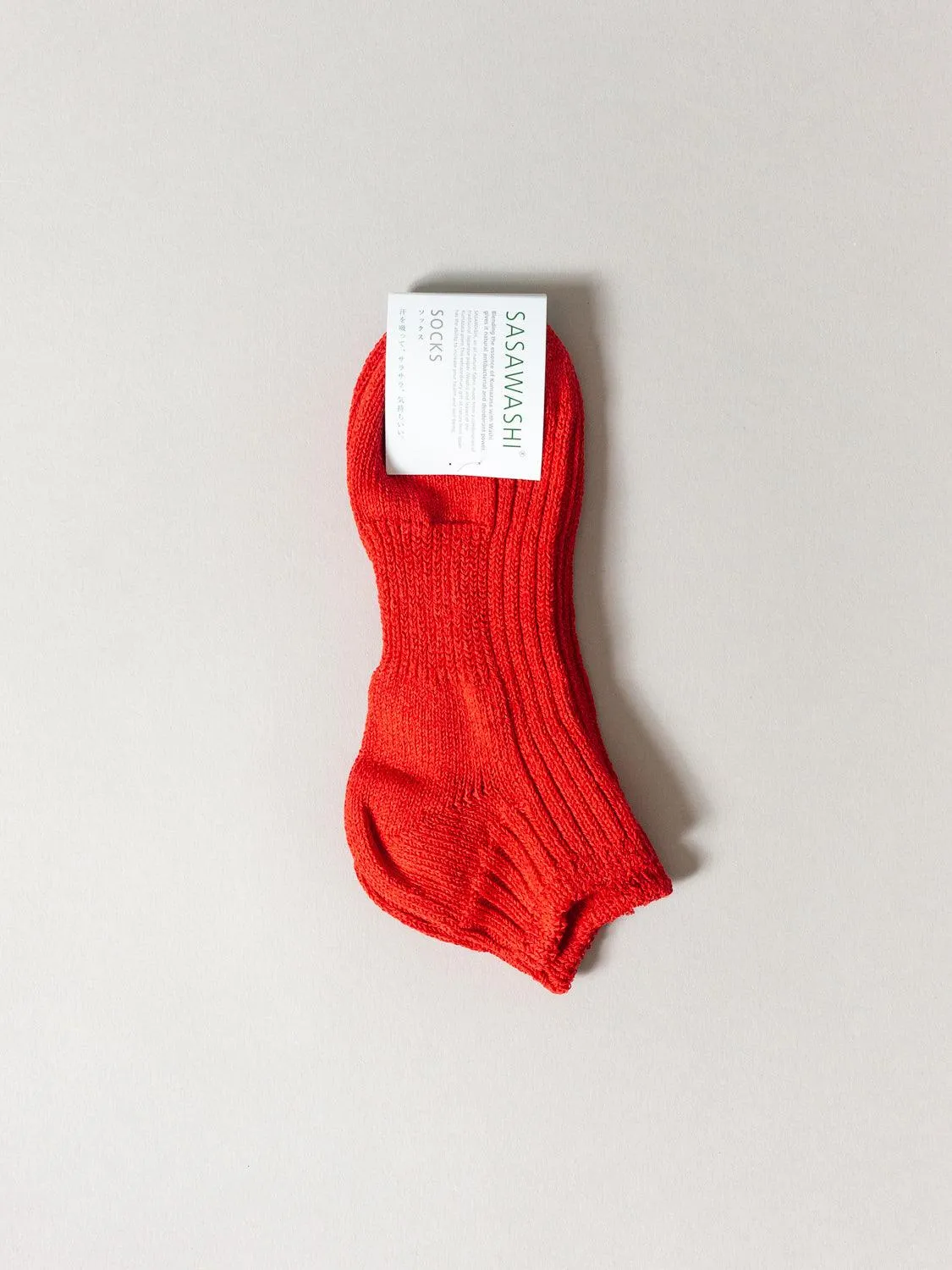 Sasawashi Ribbed Ankle Socks, Red