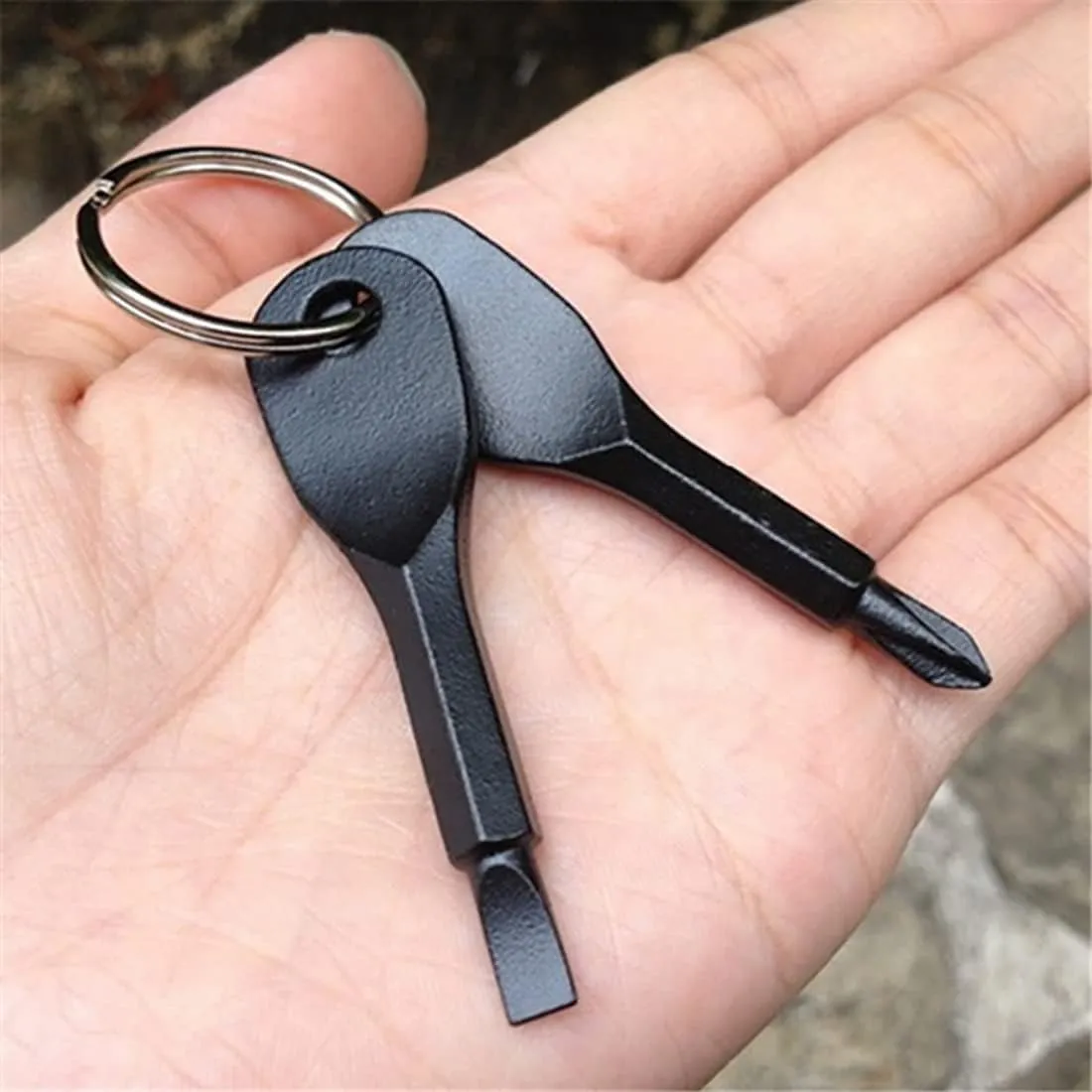 Screwdriver Keychain Pocket Repair Tool Multi Mini Cool Gadgets for Men Small Gift for Women (Black)