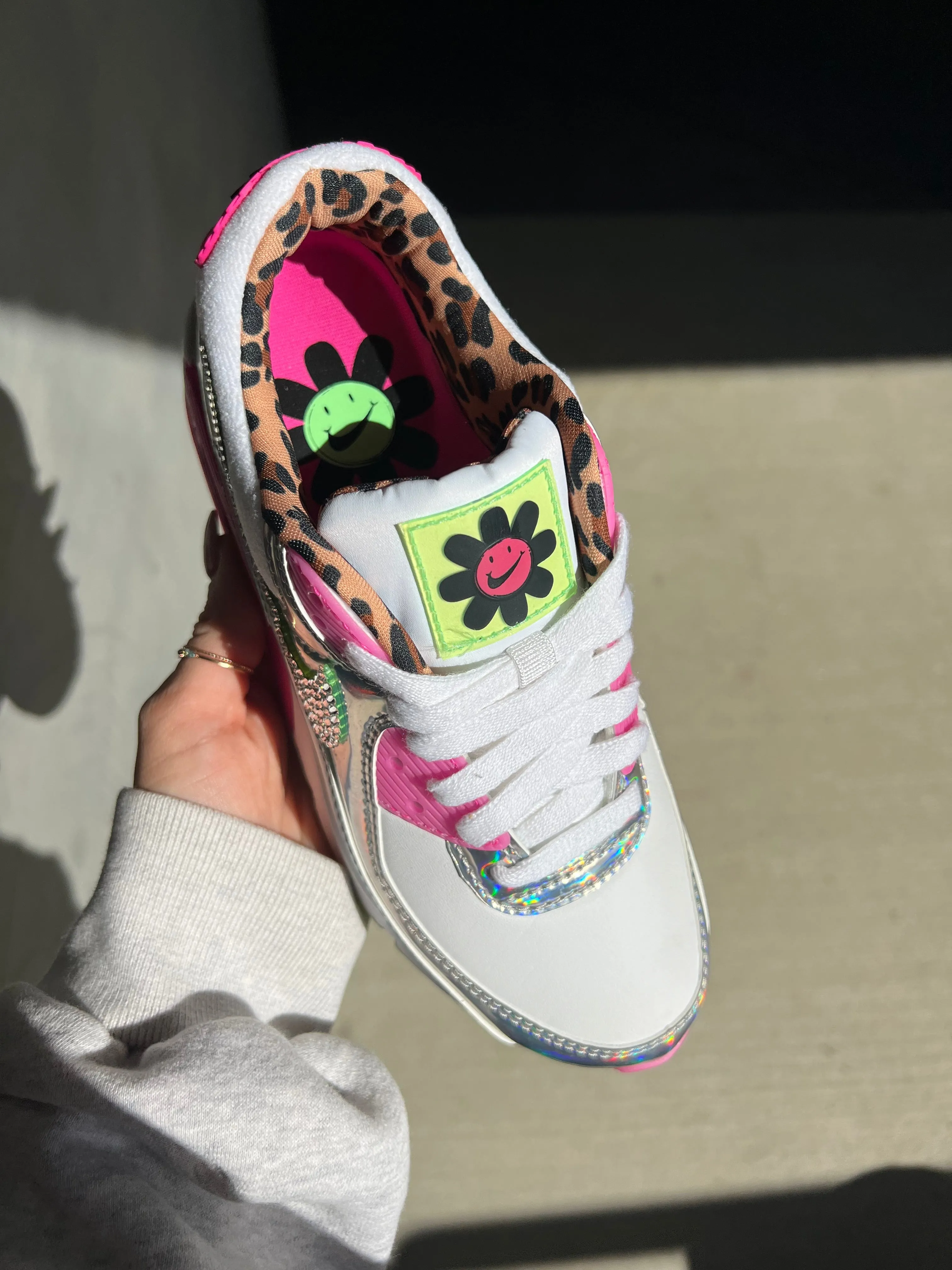 SIZE 6 RARE 70’s Iridescent Leopard Swarovski Womens Nike Air Max 90