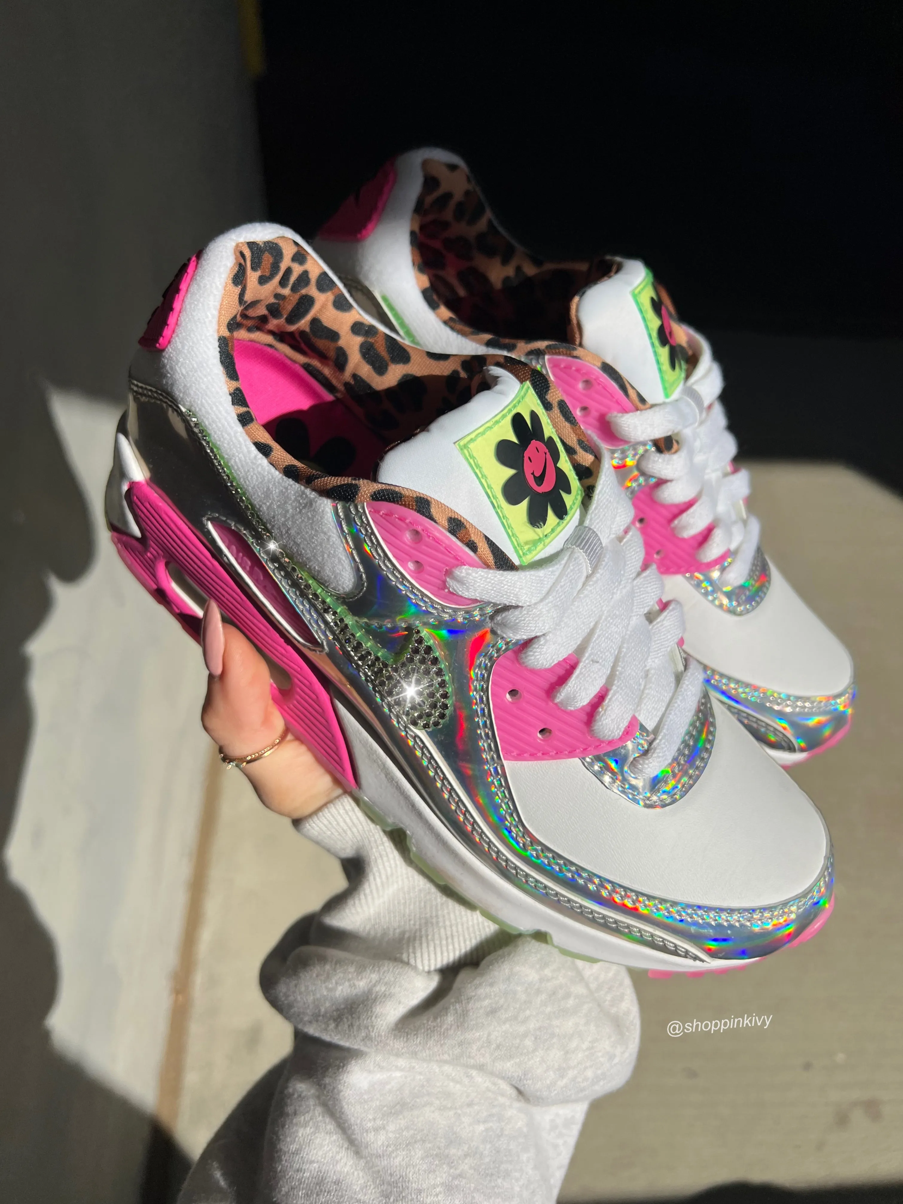 SIZE 6 RARE 70’s Iridescent Leopard Swarovski Womens Nike Air Max 90