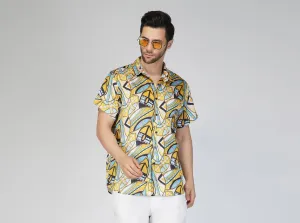 SLAY. Men's Abstract Print Designer Satin Resort Shirt