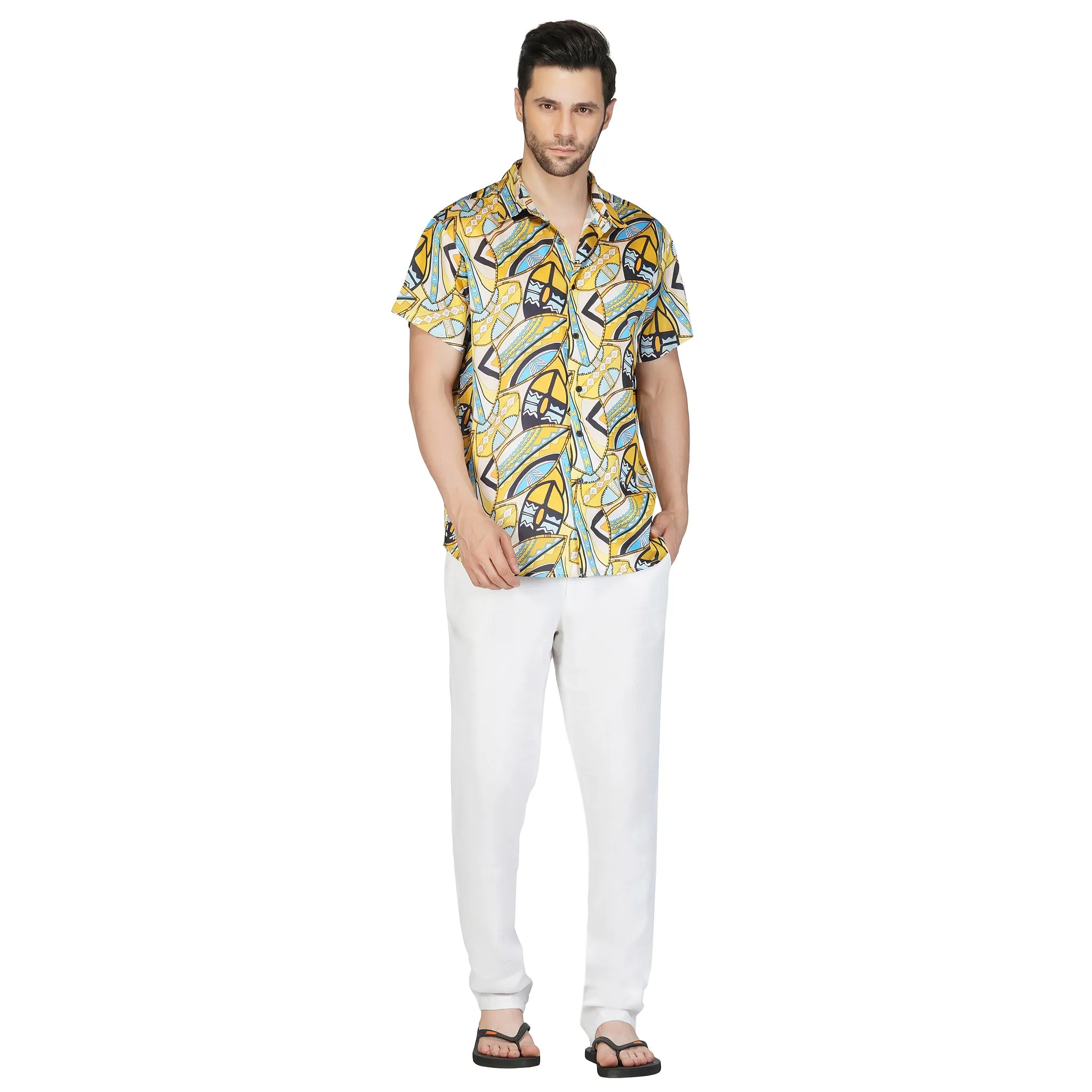 SLAY. Men's Abstract Print Designer Satin Resort Shirt