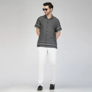 SLAY. Men's Black & White Print Designer Shirt