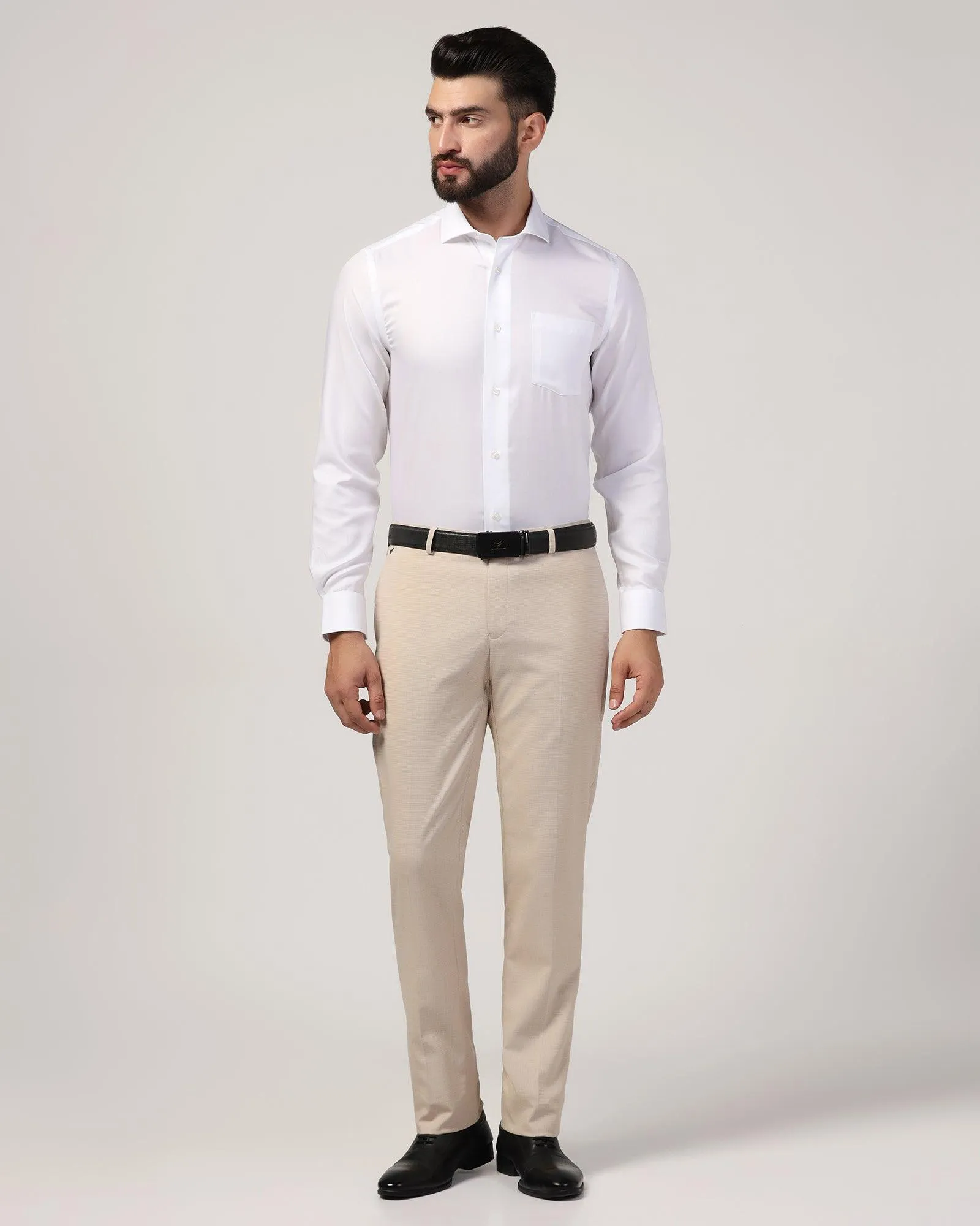 Slim Comfort B-95 Formal Beige Textured Trouser - Misco