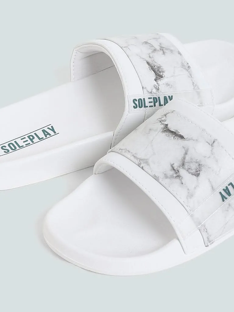 SOLEPLAY White & Grey Marble Effect Printed Knitted Slides